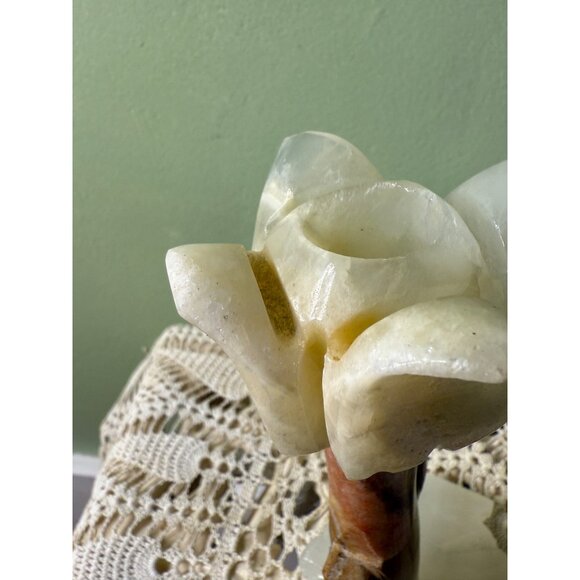 Vintage MCM Carved Onyx Flower Candle Stick Holders - Picture 10 of 16